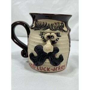 Vintage Bradford‎ Pottery Handmade Funny Face Good Luck Jerry Signed Mug